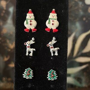 Holiday Earrings Set with Snowmen, Reindeer, and Trees